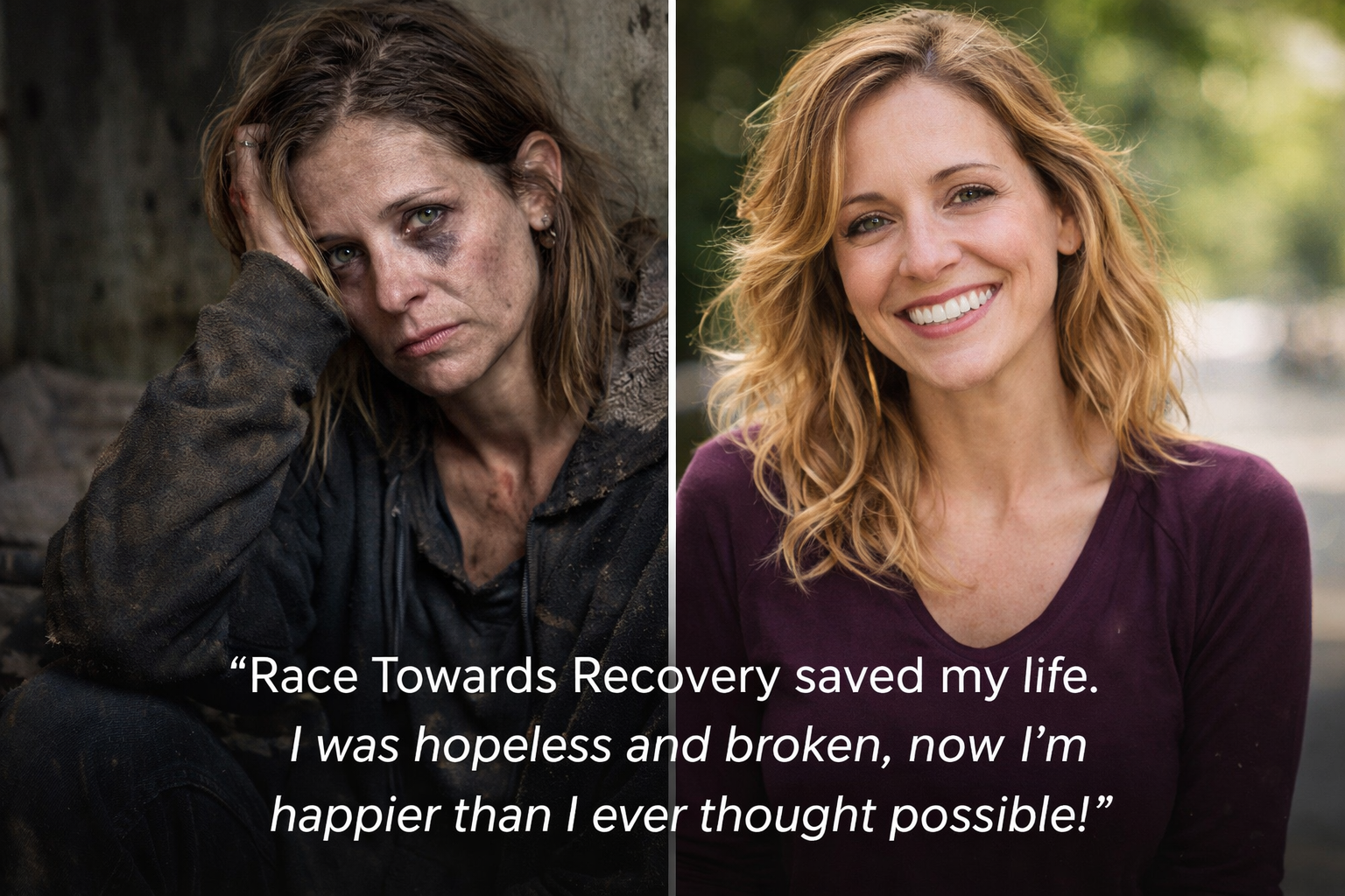 A woman before and after recovery — from hopelessness to healing