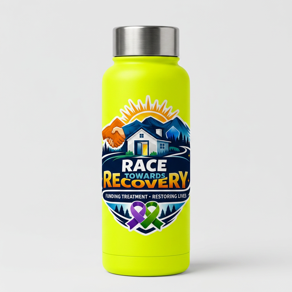 Neon Yellow Water Bottle — Race Towards Recovery merchandise