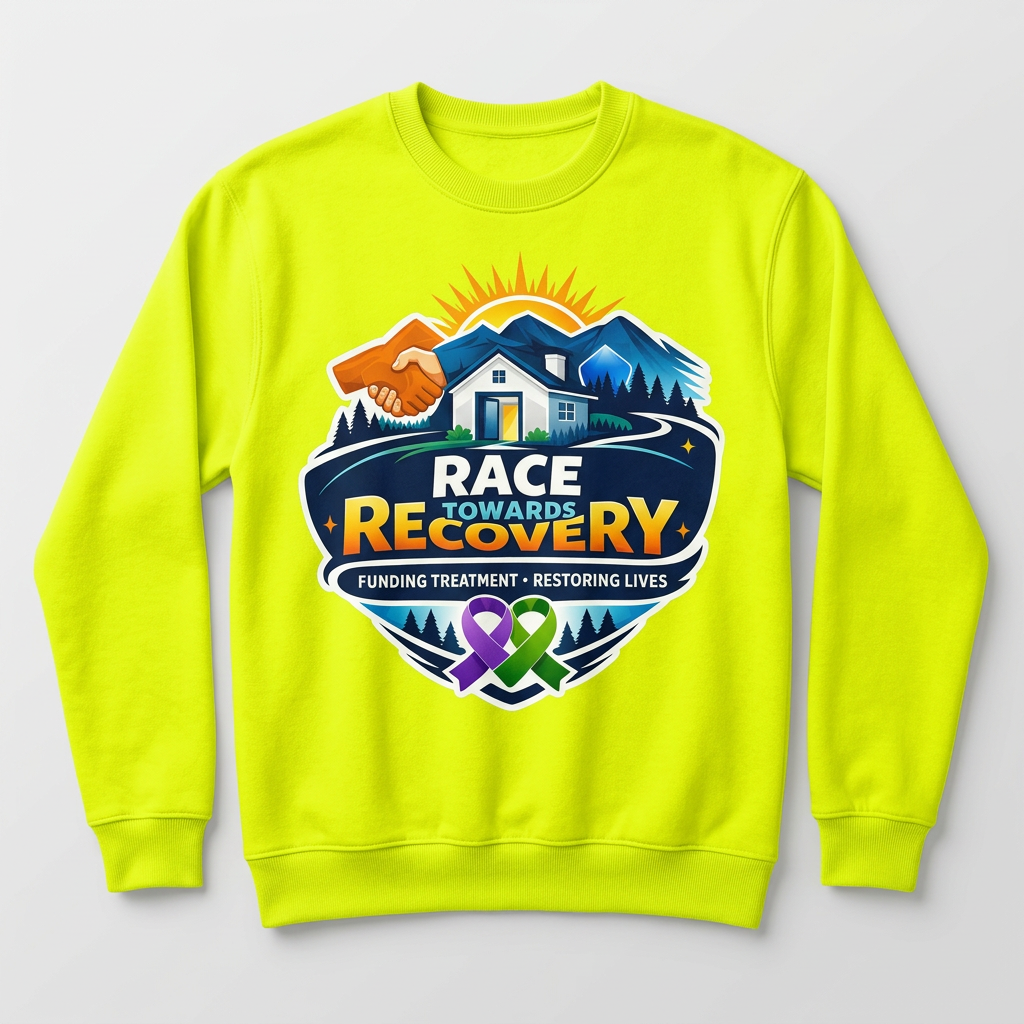 Neon Yellow Crewneck — Race Towards Recovery merchandise